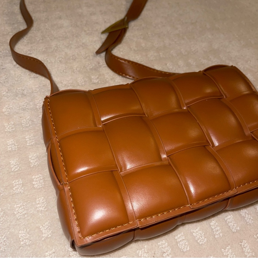 Amazon Brown Woven Leather Crossbody Bag - Picture 1 of 15